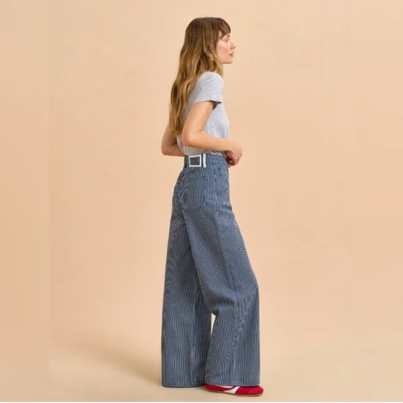 La Ligne Isadora High-Rise Railroad Stripe Wide-Leg Jeans 26 - Picture 3 of 9